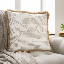 SURYA DEJA JUTE EMBROIDERED FRINGE PILLOW Pillows + Decor