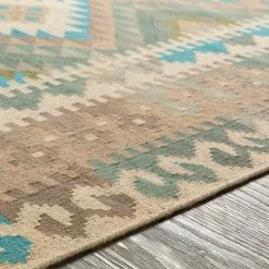 SURYA DEJA KILIM RUG: SAGE, MOSS, AQUA