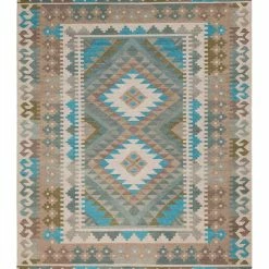 SURYA DEJA KILIM RUG: SAGE, MOSS, AQUA