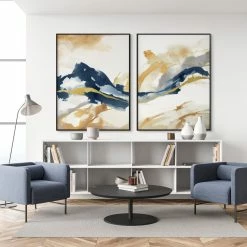 L ART "DELINEATION I" METALLIC GOLD EMBELLISHED CANVAS ART Wall Art