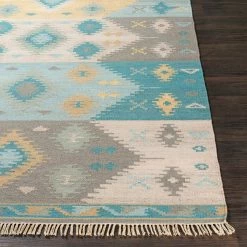 SURYA DELSIN KILIM RUG: AQUA, STONE
