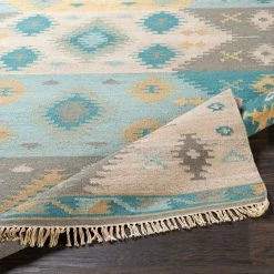 SURYA DELSIN KILIM RUG: AQUA, STONE
