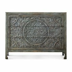 HOOKER Furniture DHARMA ANTIQUE BLUE CARVED WOOD ACCENT CHEST