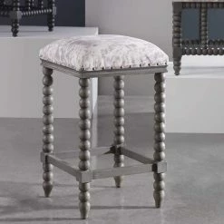 Discount ❤️ UTTERMOST DHARMA FRENCH GREY + FAUX HIDE COUNTER STOOL ✨ 5 UTTERMOST DHARMA FRENCH GREY + FAUX HIDE COUNTER STOOL
