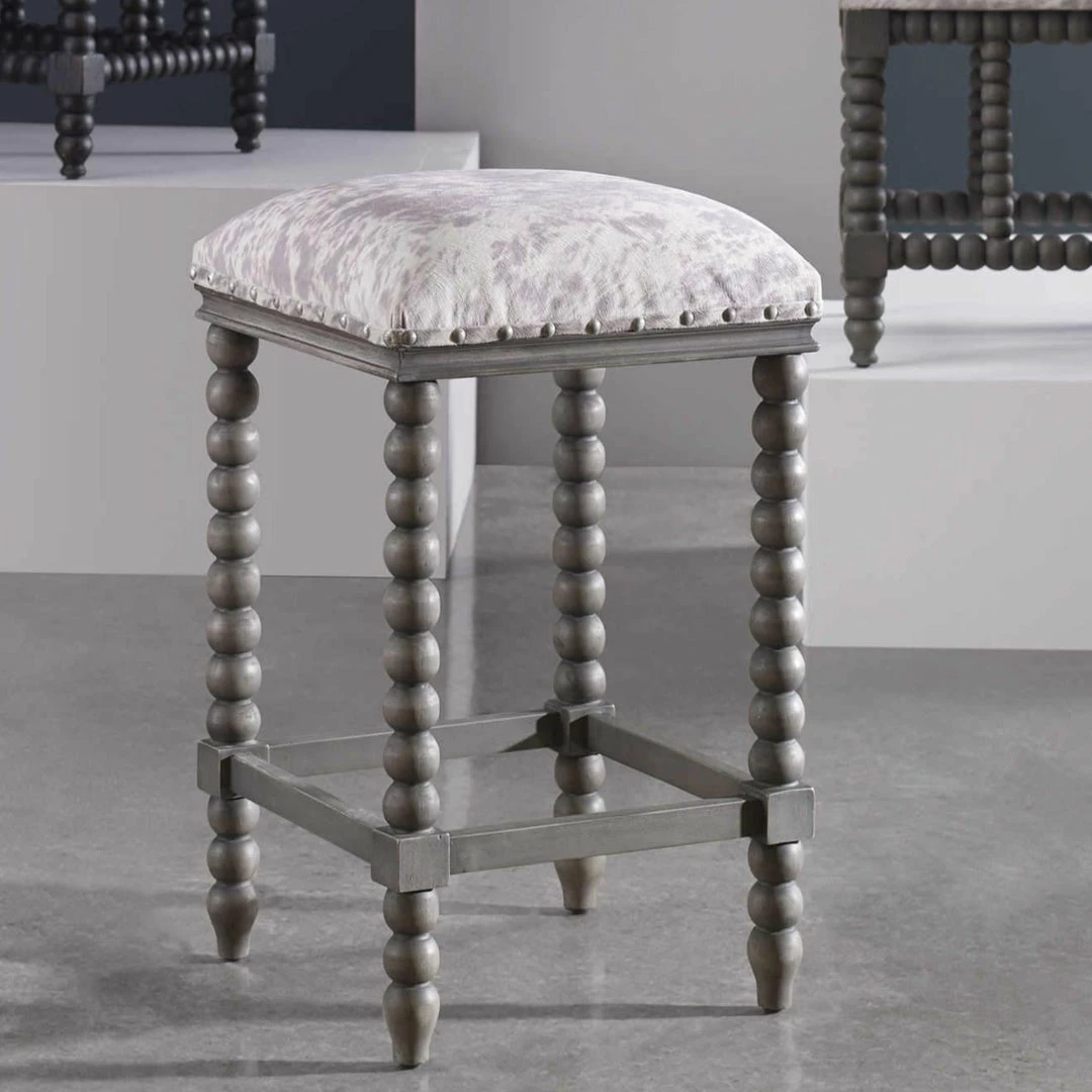 Discount ❤️ UTTERMOST DHARMA FRENCH GREY + FAUX HIDE COUNTER STOOL ✨ 3 UTTERMOST DHARMA FRENCH GREY + FAUX HIDE COUNTER STOOL
