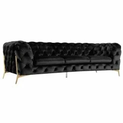 VIG DIETRICH BUTTON TUFTED VELOUR SOFA: BLACK Furniture