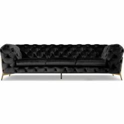 VIG DIETRICH BUTTON TUFTED VELOUR SOFA: BLACK Furniture