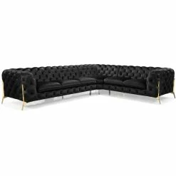 VIG Furniture DIETRICH BUTTON TUFTED VELOUR SECTIONAL SOFA: BLACK
