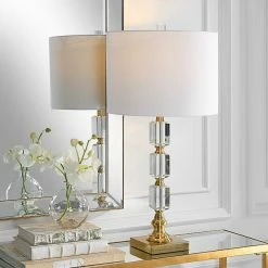 SALT EDITH CRYSTAL + PLATED BRASS TABLE LAMP Lighting