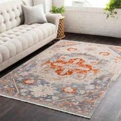 SURYA ETTA RUG: GREY, ORANGE