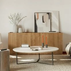 MOES ETCHED ROUND WHITE MARBLE COFFEE TABLE Furniture