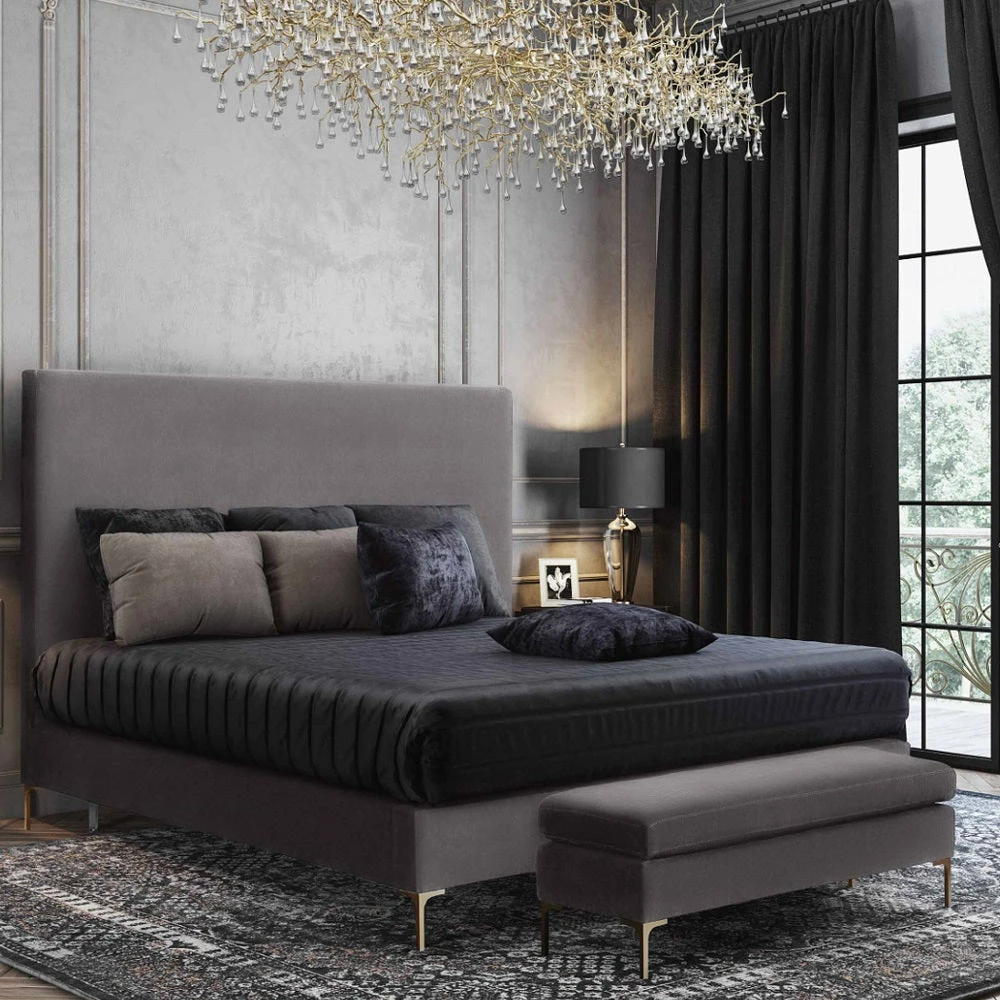 Best Sale π TOV ETTA GRAY VELVET BENCH Living Room 𧨠4 TOV ETTA GRAY VELVET BENCH Living Room