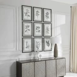 Budget π UTTERMOST Wall Art "FARMHOUSE FLORALS" BLACK+WHITE GLASS FRAMED PRINTS | SET OF 9 π 6 UTTERMOST Wall Art