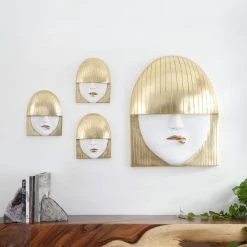 PHILLIPS COLLECTION FASHION FACE GOLD+WHITE WALL ART Wall Sculptures + Decor
