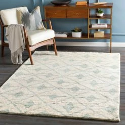SURYA FEZ HAND KNOTTED WOOL RUG: SEA FOAM