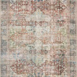 LOLOI FIDELIA VINTAGE PRINT RUG: BRICK, TEAL