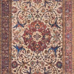 LOLOI FIDELMA VINTAGE PRINT RUG: BRICK, BLUE