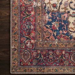 LOLOI FIDELMA VINTAGE PRINT RUG: BRICK, BLUE