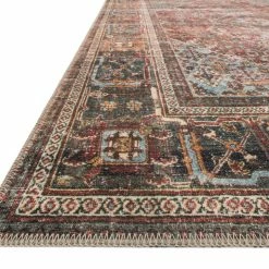 LOLOI FILOMENA VINTAGE PRINT RUG: MOSS, BRICK RED