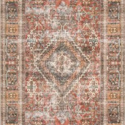 LOLOI FILOMENA VINTAGE PRINT RUG: MOSS, BRICK RED