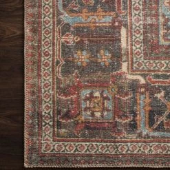 LOLOI FILOMENA VINTAGE PRINT RUG: MOSS, BRICK RED