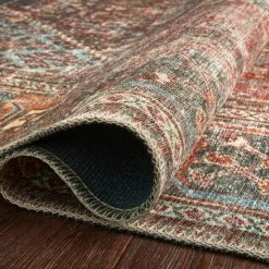 LOLOI FILOMENA VINTAGE PRINT RUG: MOSS, BRICK RED