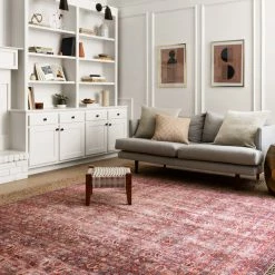 LOLOI FLETA VINTAGE PRINT RUG: CRIMSON, EGGPLANT