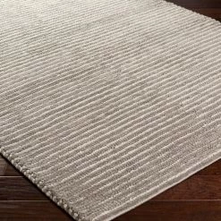 SURYA FLINT GRAY + IVORY TEXTURED STRIPE WOOL RUG