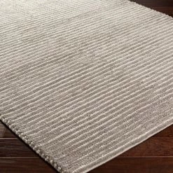 SURYA FLINT GRAY + IVORY TEXTURED STRIPE WOOL RUG