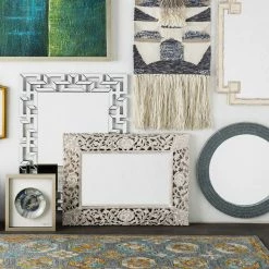 SURYA FLORENCE HAND-CARVED WOOD MIRROR: WHITE WASH