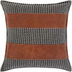 SURYA PADDOCK BLACK + SADDLE LEATHER STRIPE PILLOW Pillows + Decor