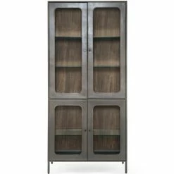 FOUR HANDS Furniture FRITZ INDUSTRIAL GUNMETAL + GLASS TALL CABINET