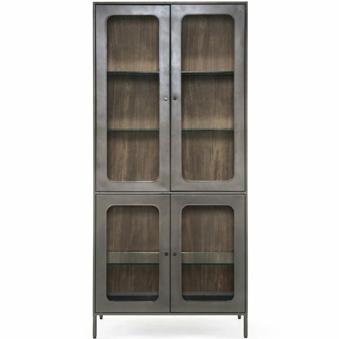Best Pirce 😀 FOUR HANDS Furniture FRITZ INDUSTRIAL GUNMETAL + GLASS TALL CABINET 😀 1 FOUR HANDS Furniture FRITZ INDUSTRIAL GUNMETAL + GLASS TALL CABINET