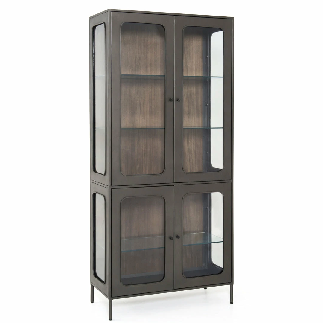 Best Pirce 😀 FOUR HANDS Furniture FRITZ INDUSTRIAL GUNMETAL + GLASS TALL CABINET 😀 3 FOUR HANDS Furniture FRITZ INDUSTRIAL GUNMETAL + GLASS TALL CABINET