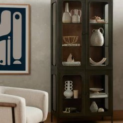 Best Pirce 😀 FOUR HANDS Furniture FRITZ INDUSTRIAL GUNMETAL + GLASS TALL CABINET 😀 13 FOUR HANDS Furniture FRITZ INDUSTRIAL GUNMETAL + GLASS TALL CABINET