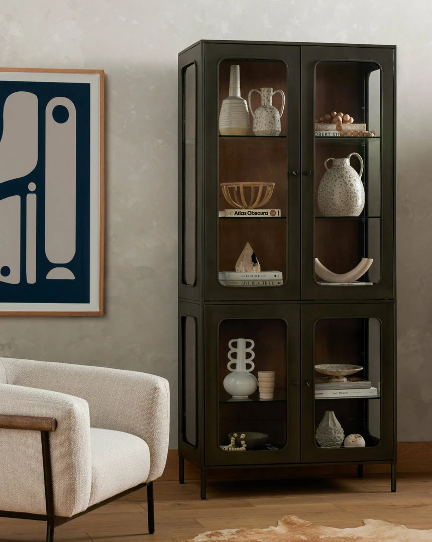 Best Pirce 😀 FOUR HANDS Furniture FRITZ INDUSTRIAL GUNMETAL + GLASS TALL CABINET 😀 5 FOUR HANDS Furniture FRITZ INDUSTRIAL GUNMETAL + GLASS TALL CABINET