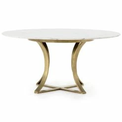 FOUR HANDS GAGE ROUND WHITE MARBLE + BRASS DINING TABLE Furniture