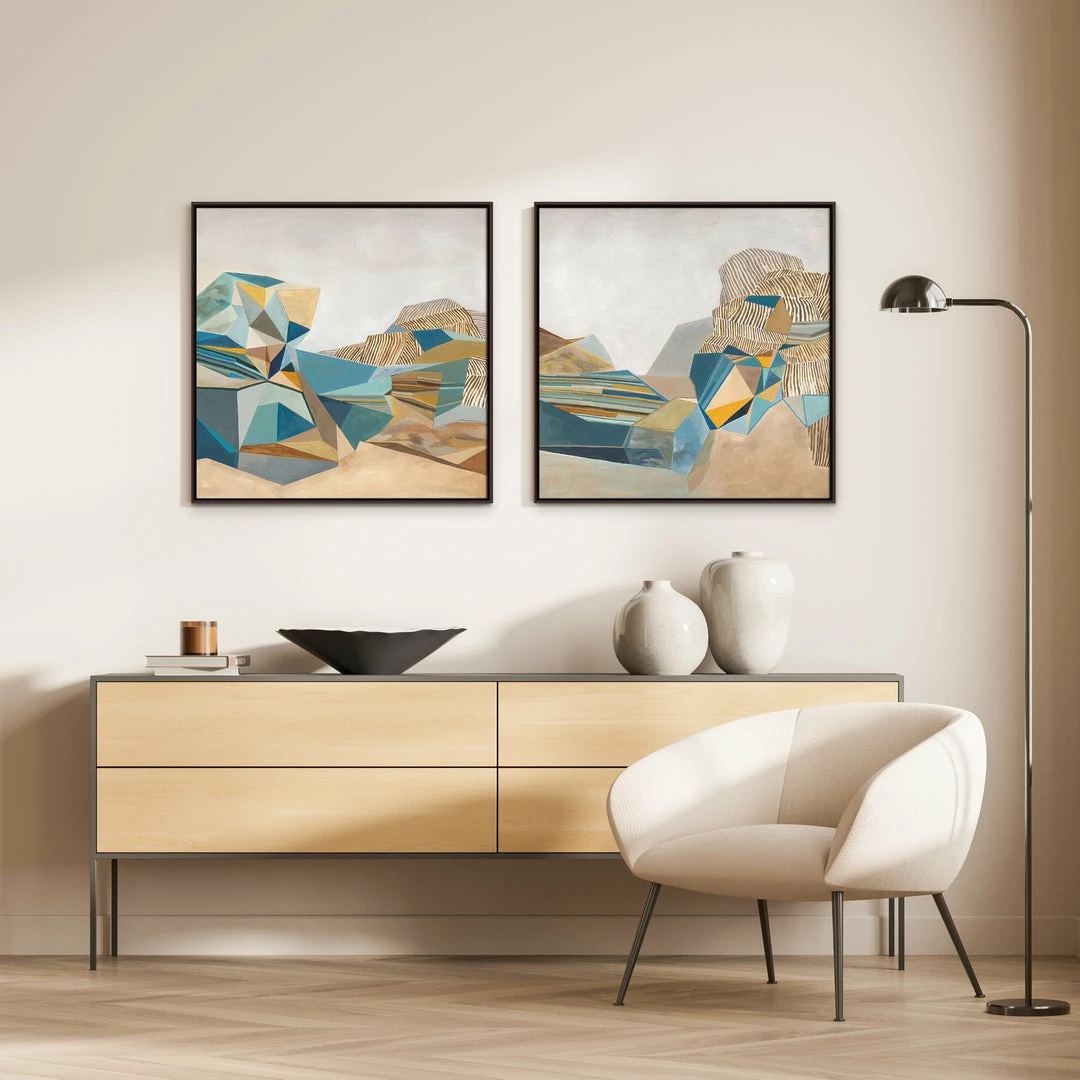 Best Pirce ⌛ L ART Wall Art "GEOMETRIC LANDSCAPE" CANVAS ART DIPTYCH 🎁 2 L ART Wall Art "GEOMETRIC LANDSCAPE" CANVAS ART DIPTYCH