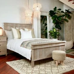 DOVETAIL GRETA LIGHT WASHED PINE PANEL BED