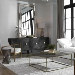 UTTERMOST Living Room GREY SHAGREEN & BRASS SQUARE COFFEE TABLE