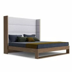 VIG FINN GREY TWILL+WALNUT WINGBACK BED