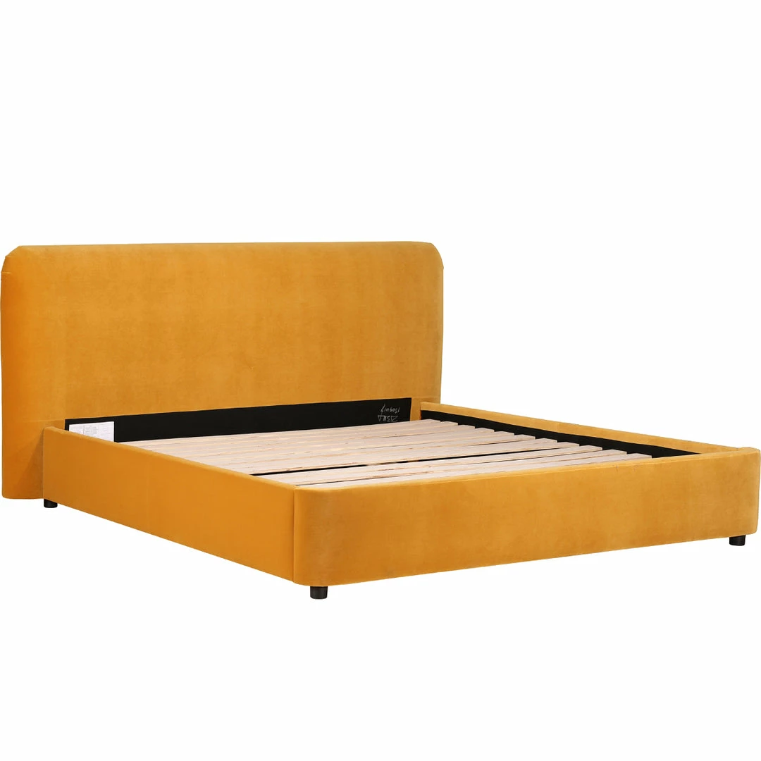 Hot Sale ⭐ MOES HAVANA YELLOW VELVET UPHOLSTERED PLATFORM BED Bedroom 😀 2 MOES HAVANA YELLOW VELVET UPHOLSTERED PLATFORM BED Bedroom