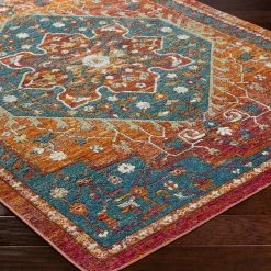 SURYA HADEYA RUG: ORANGE, AQUA