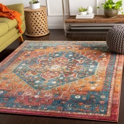 Discount 𧨠SURYA HADEYA RUG: ORANGE, AQUA π₯° 5 SURYA HADEYA RUG: ORANGE, AQUA