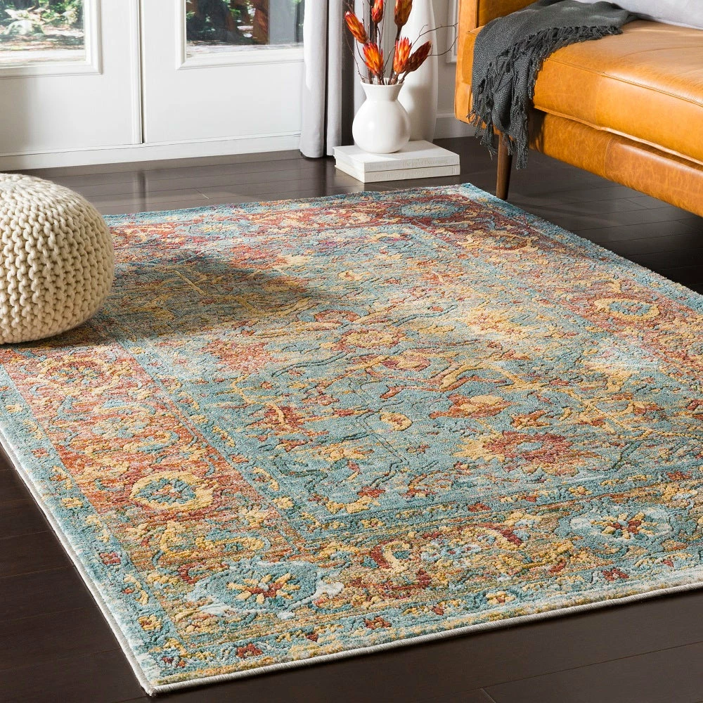 Outlet โ๏ธ SURYA GAELAN RUG: AQUA, YELLOW ๐ 6 SURYA GAELAN RUG: AQUA, YELLOW