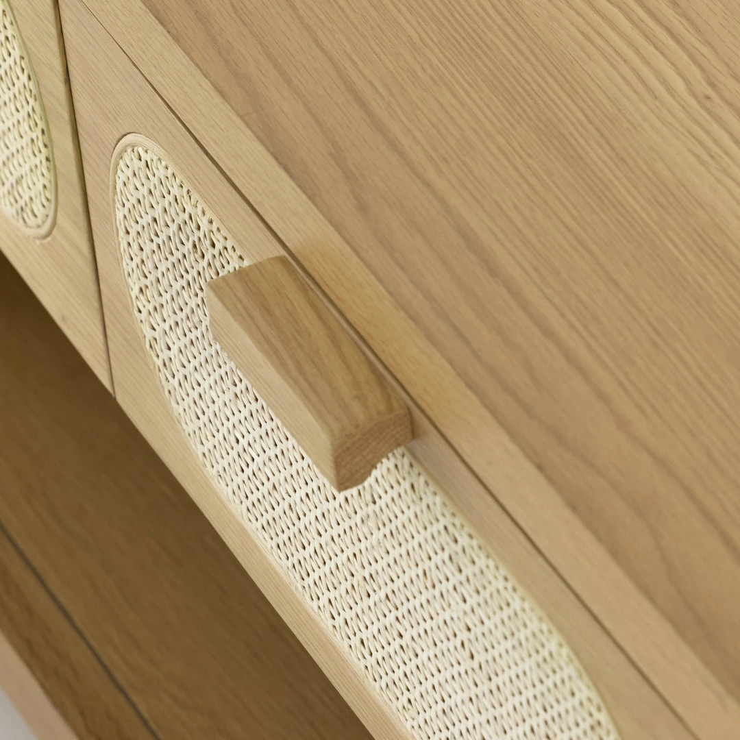 Brand new ๐ FOUR HANDS Furniture HONEY OAK + CANE MEDIA CONSOLE ๐ 11 FOUR HANDS Furniture HONEY OAK + CANE MEDIA CONSOLE