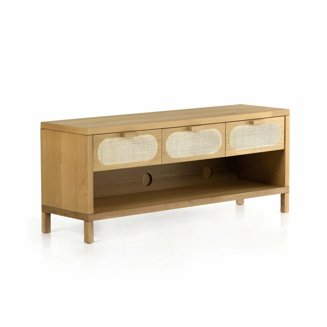 Brand new ๐ FOUR HANDS Furniture HONEY OAK + CANE MEDIA CONSOLE ๐ 3 FOUR HANDS Furniture HONEY OAK + CANE MEDIA CONSOLE