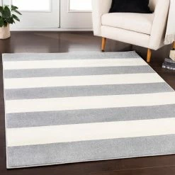 SURYA CHUNKY STRIPES RUG: GRAY + WHITE