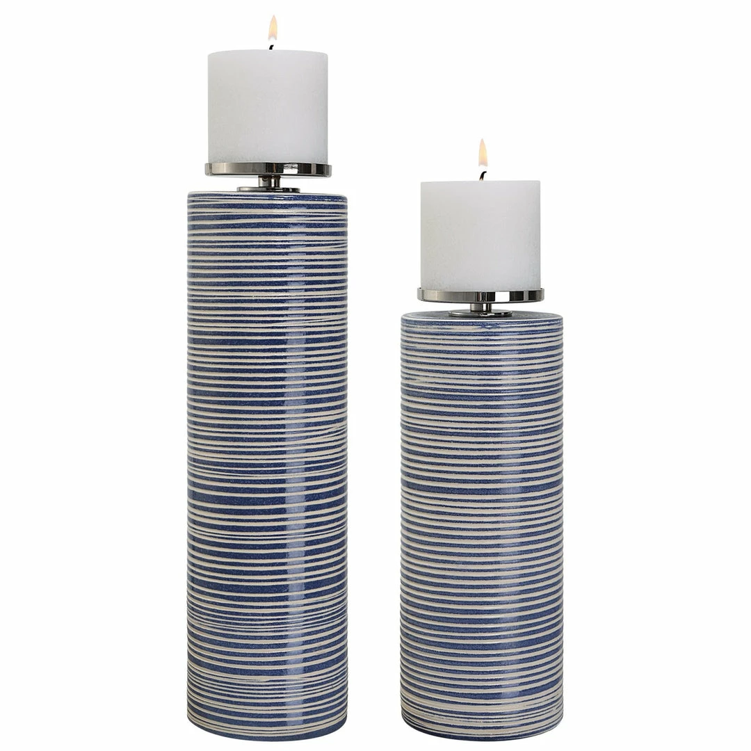 Best Pirce ๐งจ UTTERMOST INDIGO STRIPE PILLAR CANDLE HOLDERS | SET OF 2 Accessories ๐ฏ 1 UTTERMOST INDIGO STRIPE PILLAR CANDLE HOLDERS | SET OF 2 Accessories