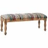 DOVETAIL Living Room INDO TRIBAL KILIM CARVED WOOD BENCH
